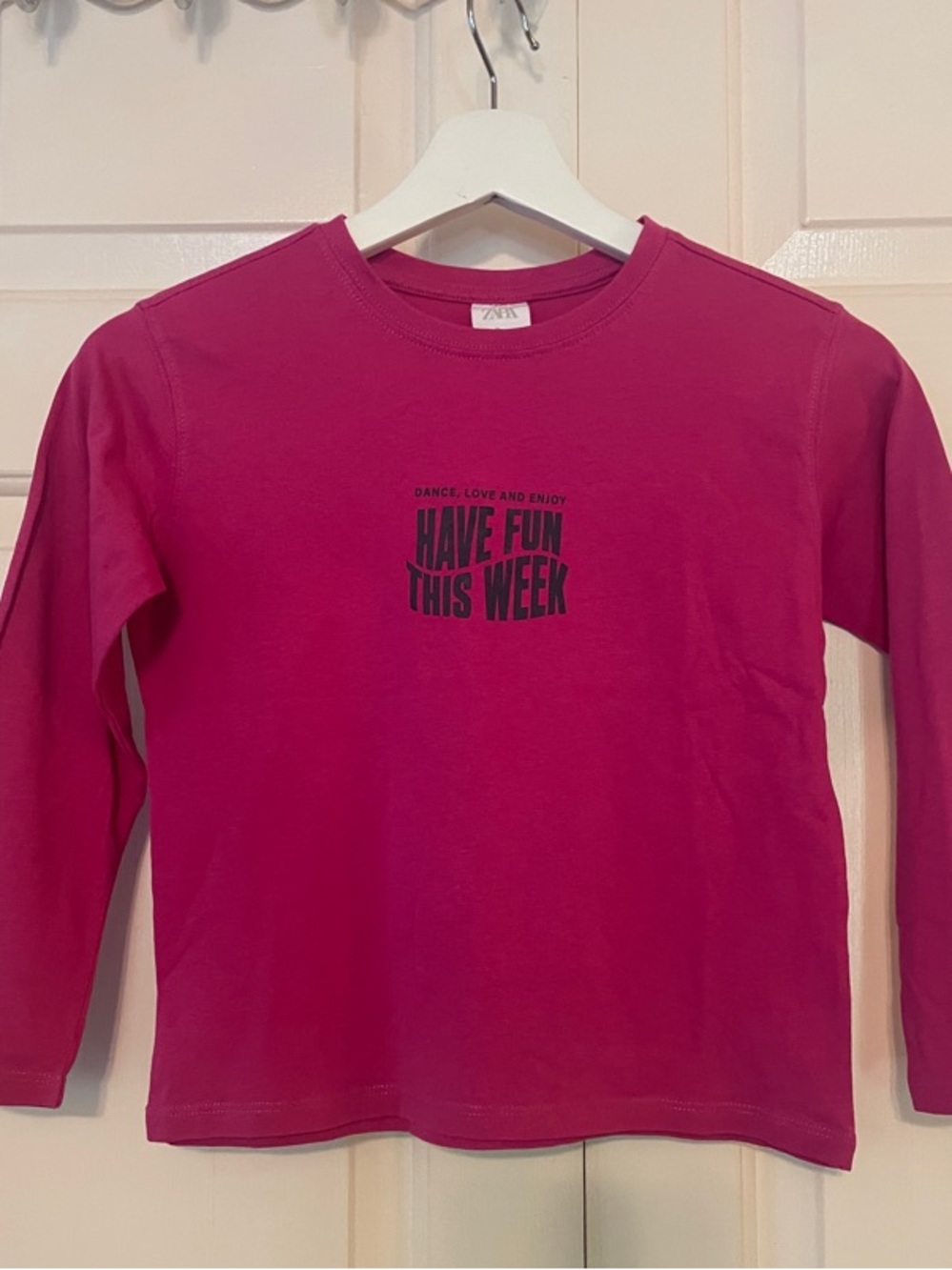 Zara Kids Long-Sleeve Tee - Fuchsia with 'Have Fun This Week' Print
